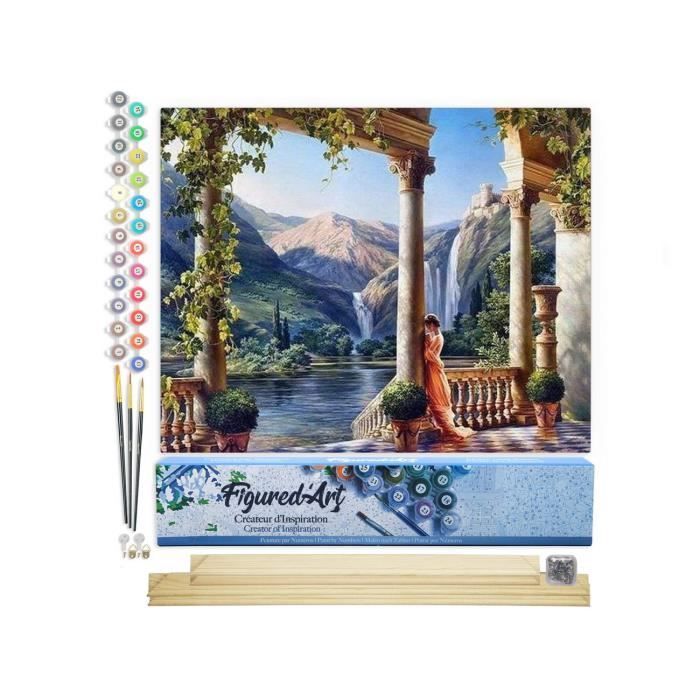 Figured'Art Pintura por números para adultos: Una diosa junto al agua - Kit de arte por números para armar - 40x50cm con marco de madera para armar