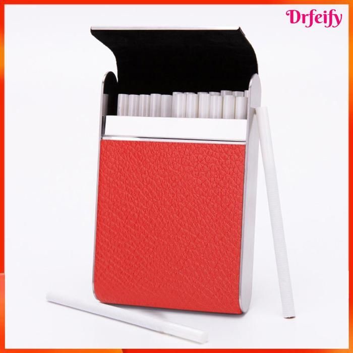 Estuche para cigarrillos Akozon para mujer, de acero inoxidable, con capacidad para 20 cigarrillos (negro). Unidad de almacenamiento negra y roja.