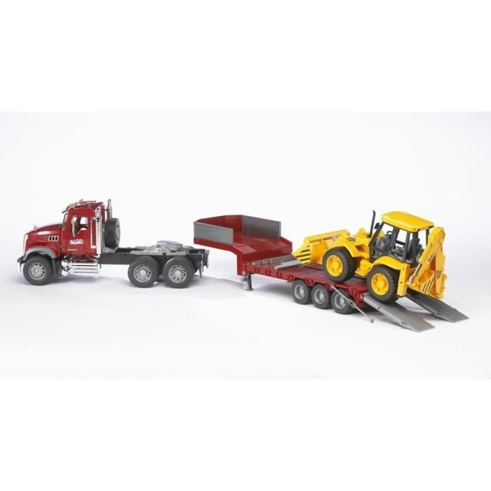 MACK Transport Truck with JCB 4CX Backhoe Loader - BRUDER - 1:16 Scale - Red
