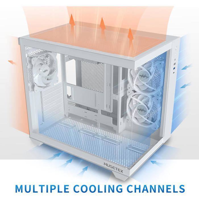 Gaming PC Case - MUSETEX - Y6 - 270° Tempered Glass - 3 x 120mm Fans - Type-C Port