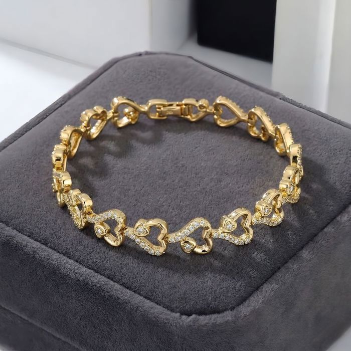 Bracelet - Femme - Cœurs - Zircons – Élégance - 19 cm - Plaqué Or Jaune 750/1000 - 3 Microns