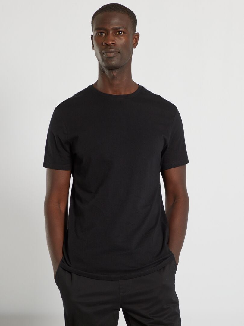 Camiseta de malha lisa de corte reto - preta