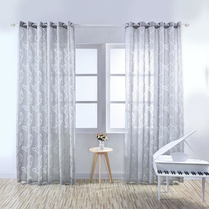 Lot de 2 Rideau Voilage - Décoration de Maison - 100 x 250 cm - Gris