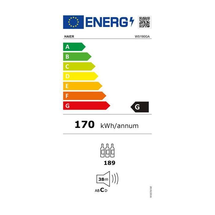 Cave de vieillissement - HAIER - WS190GA - 189 bouteilles - Contrle thermostatique - Porte pleine