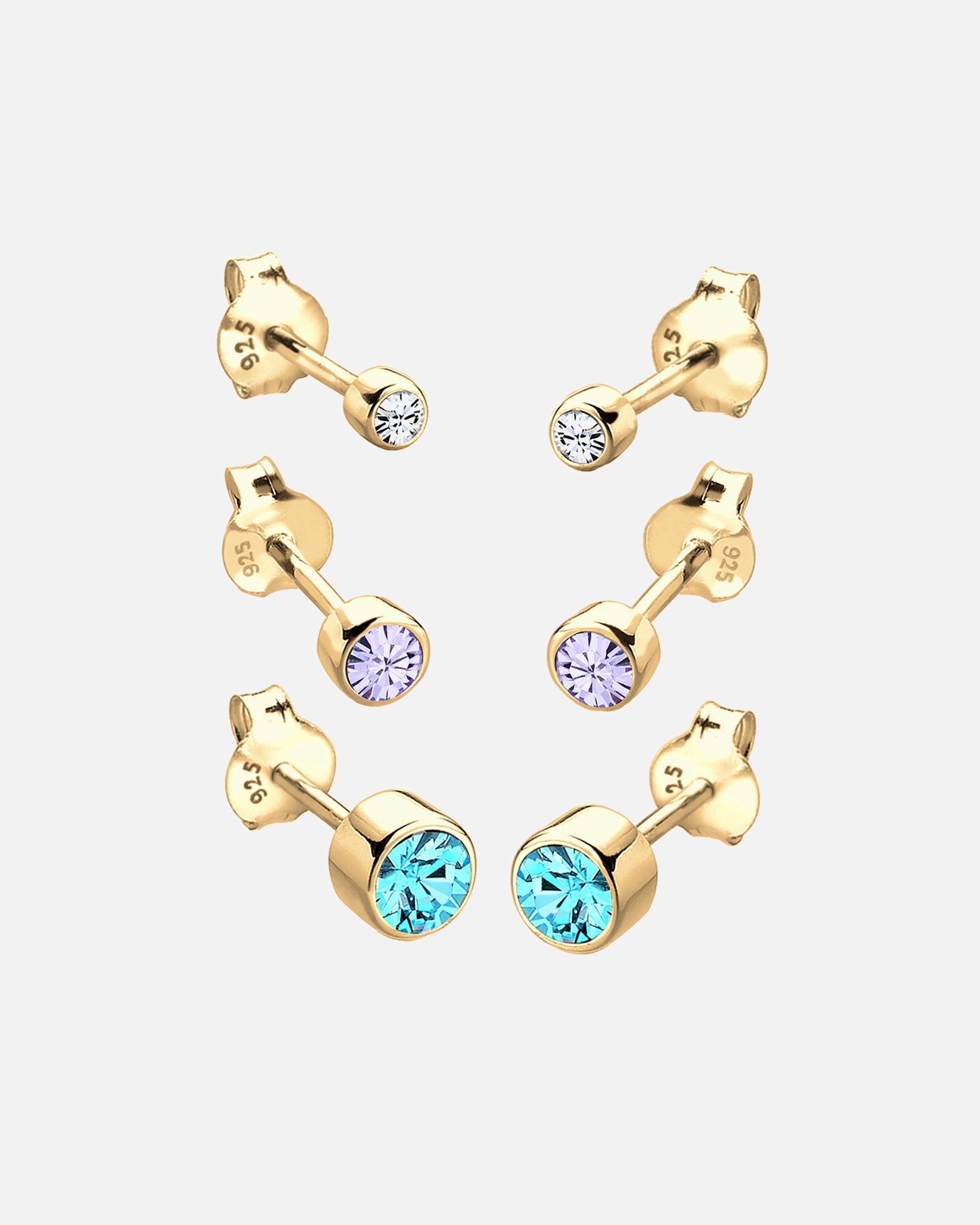 Elli Femmes clous d'oreilles Basic set de 3 avec cristaux en argent sterling 925 plaqué or