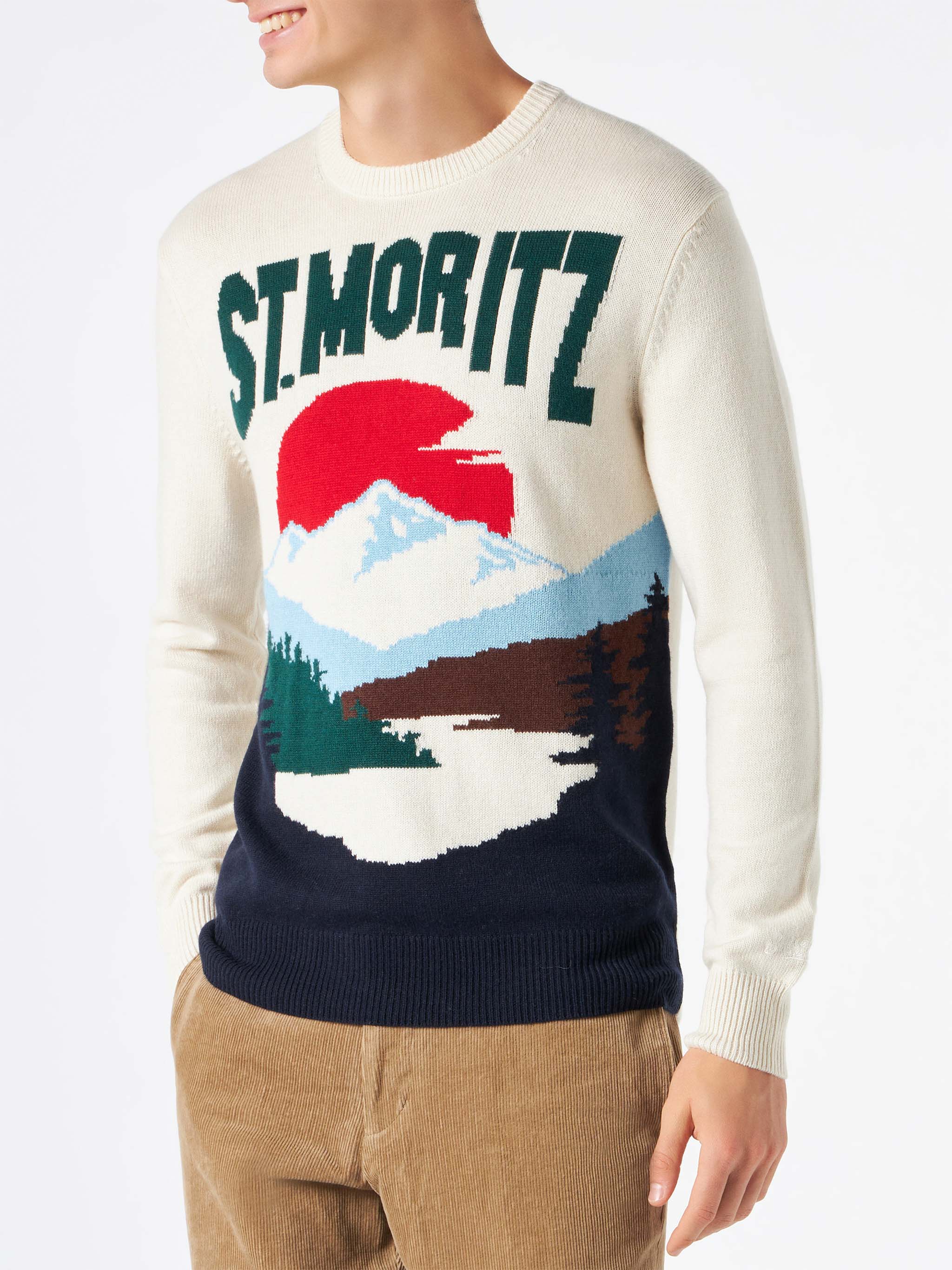 Pull homme imprimé carte postale de Saint-Moritz