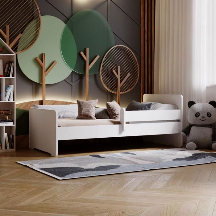 Cama infantil de 140x70 cm con somier de láminas – Cama infantil segura – Estructura robusta – Colchón no incluido – Blanca