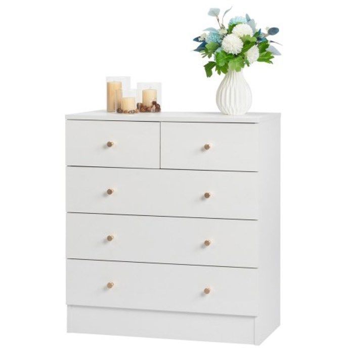 Cómoda de 5 cajones - Aparador de estilo escandinavo - Blanco - 66 x 33 x 73 cm