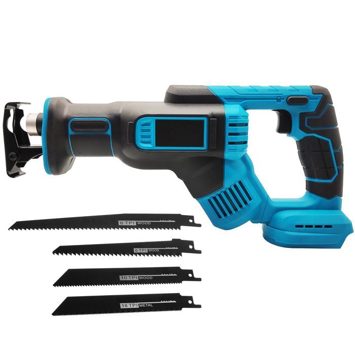 Scie sabre électrique sans fil, engrenage métallique, 18 V, 4 lame, Variateur de vitesse, boîtier étanche, Une batterie et charger