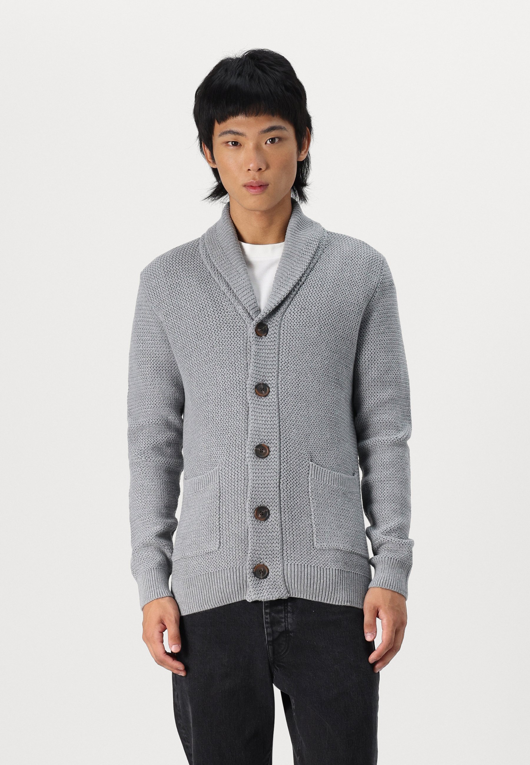 Selected Homme SLHRICHARD SHAWL NECK - Cardigan - grigio chiaro
