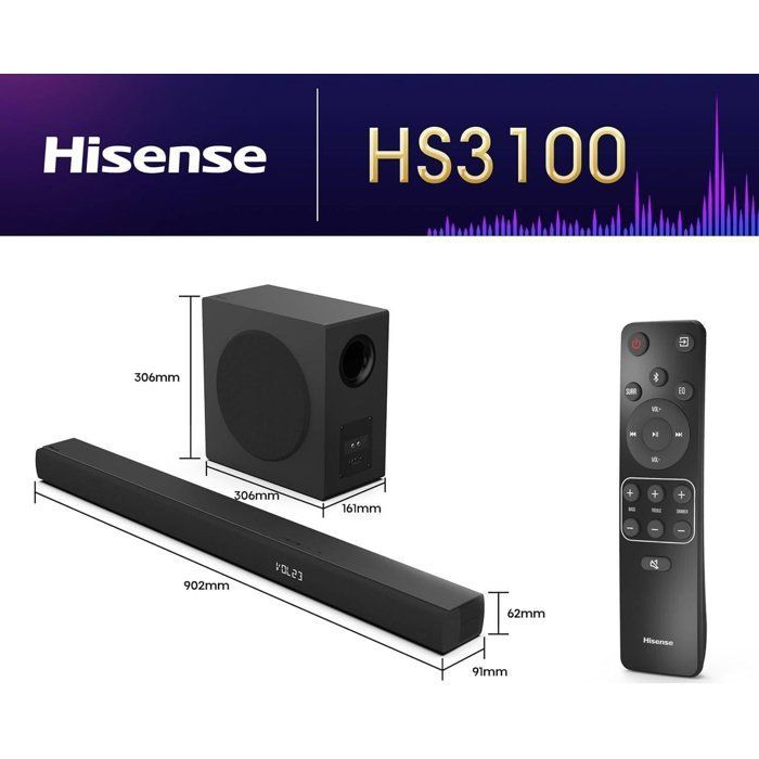 Soundbar - HISENSE - Subwoofer wireless - Bluetooth - 3.1 canali - Max 480 W