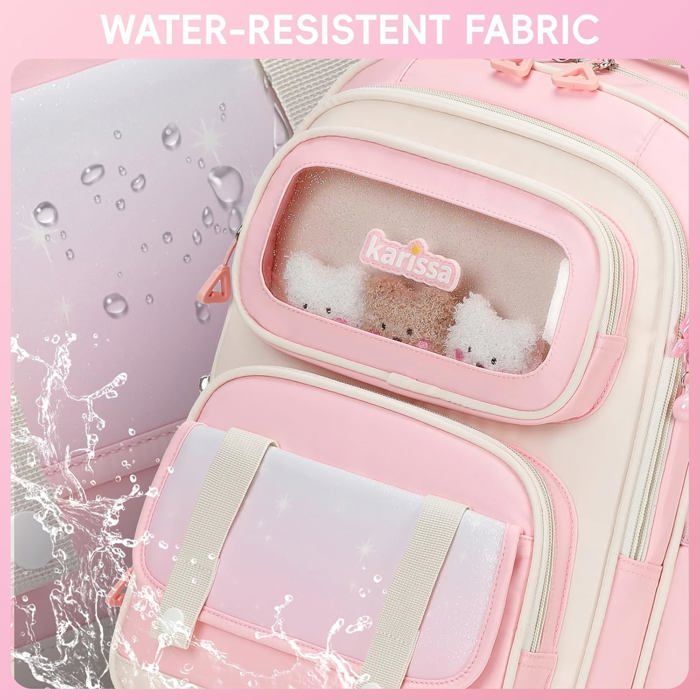Girls' Primary School Backpack, Ergonomic School Bag for Children from Grades 1-5, Casual School Bag with Pendant, 20 Liters, Pink
