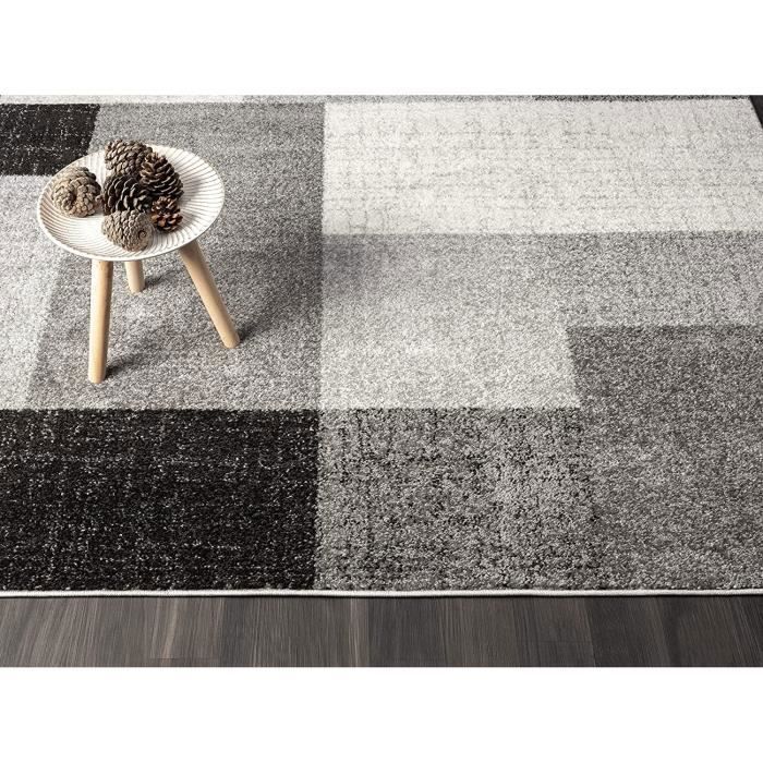 Tapis de salon - THE CARPET - PEARL - Géométrique - Carreaux Gris - 200x280 cm