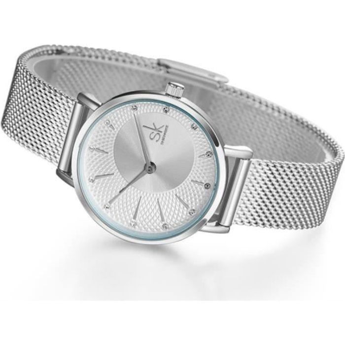 Reloj de lujo para mujer con diamantes, brazalete de cuarzo, resistente al agua, color plata.