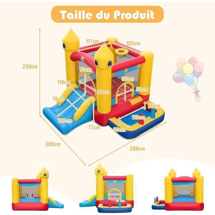 GOPLUS 4-in-1 opblaasbaar kasteel met blower, opblaasbaar speelgebied met glijbaan, zwembad, springgedeelte, enz., voor 2 kinderen tot 90 kg