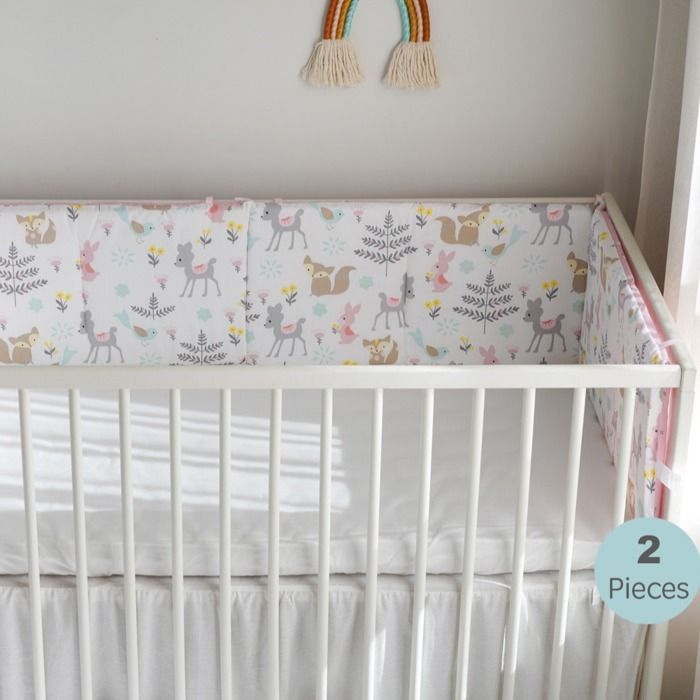 Barrière de lit bébé, barrière en tissu anti-collision, coton, rose, Little Fox, 120 x 30, en pièce - -