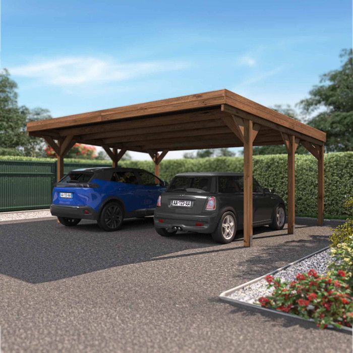 Carport aus Holz für 2 Autos, 30,9 m², 6 Pfosten, 12 x 12