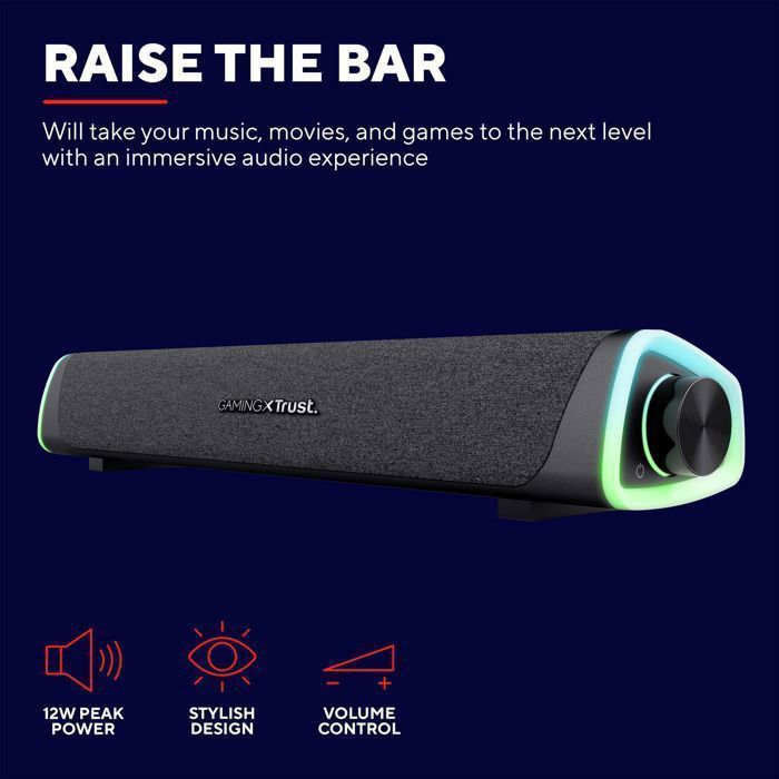 Barra de sonido Trust Gaming GXT 620 Axon con iluminación RGB, 12 W, alimentación USB