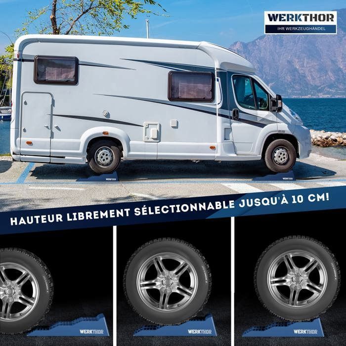 Rampas elevadoras para autocaravanas WERKTHOR (azul) - Juego de 2 | Carga máxima: 5 toneladas
