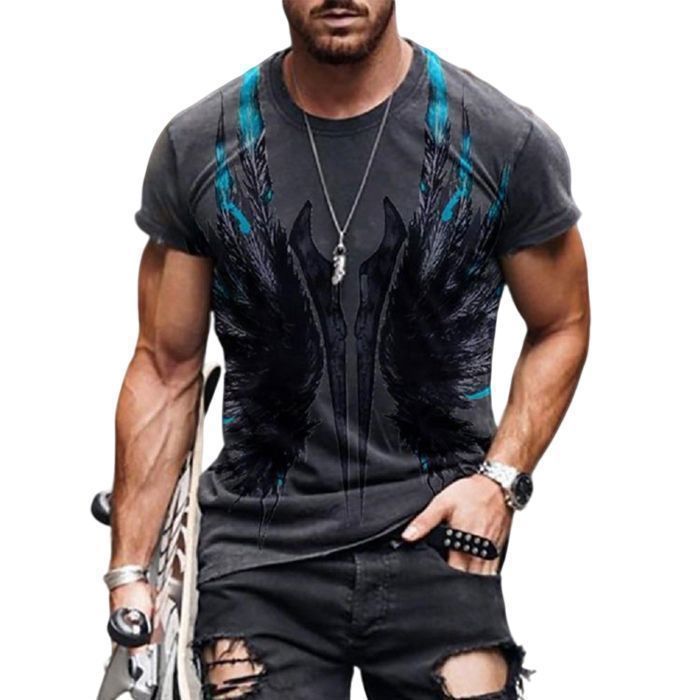 Camiseta de hombre, camiseta informal de cuello redondo con estampado de moda para hombre - Gris