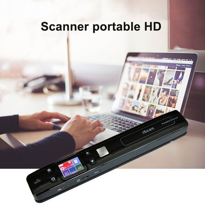 Bærbar A4 HD-skanner – Wi-Fi, 300/600/1050 DPI, null marg for bøker, dobbel stabiliseringsrulle, 1,8” farge-LCD-skjerm