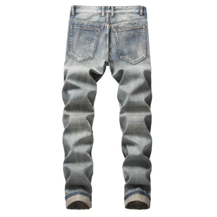 Jeans da uomo INSFITY strappati - taglio dritto - blu - effetto usurato e scolorito