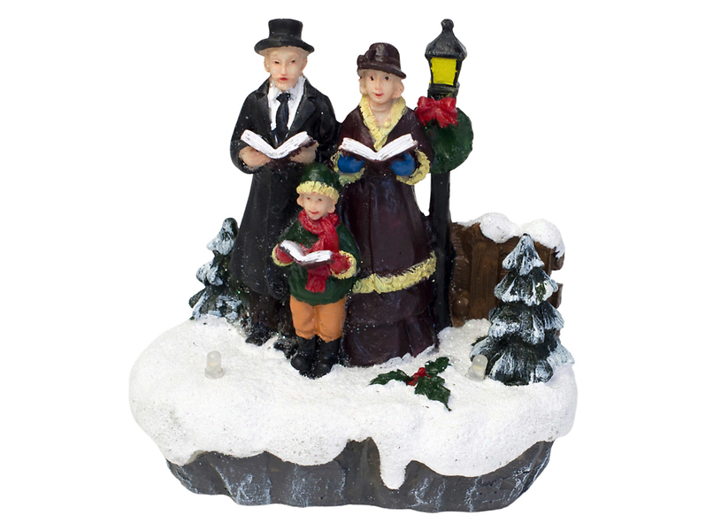 Figurka ceramiczna LED bożonarodzeniowa śpiewająca rodzina w miasteczku