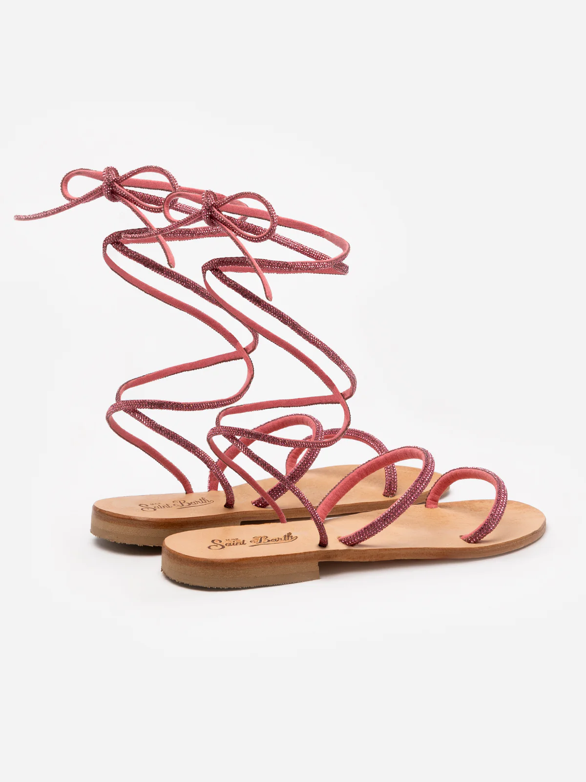 Fuchsia platte sandalen met strasssteentjes