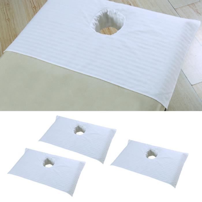 Juego de 3 piezas de funda para camilla de masaje, sábana con orificio para la cara para camilla de tratamiento de spa - Blanco