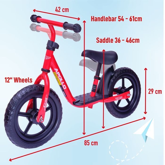 Apollo Aviator 12-inch Balance Bike for Kids – Lightweight, pedal-free bike for girls and boys aged 2 and up – Red