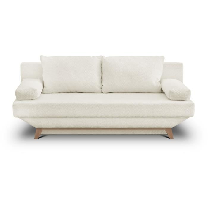 TEIJO 3-seater convertible sofa - Beige bouclé fabric - Storage compartment - W187 x D91 x H82 cm