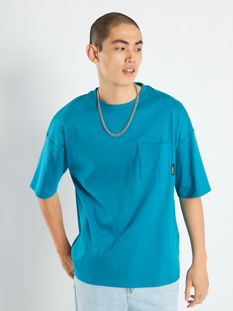 T-shirt met borstzak - BLAUW