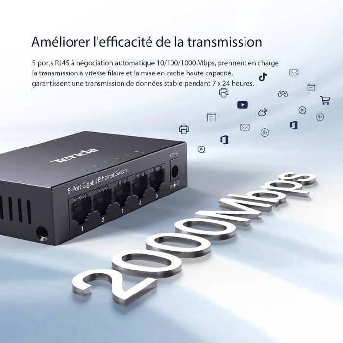 TEG1005D 5-Port Gigabit Ethernet Switch, RJ45-Switch, RJ45-Hub, Metallgehäuse, Ethernet-Multiport, Plug & Play
