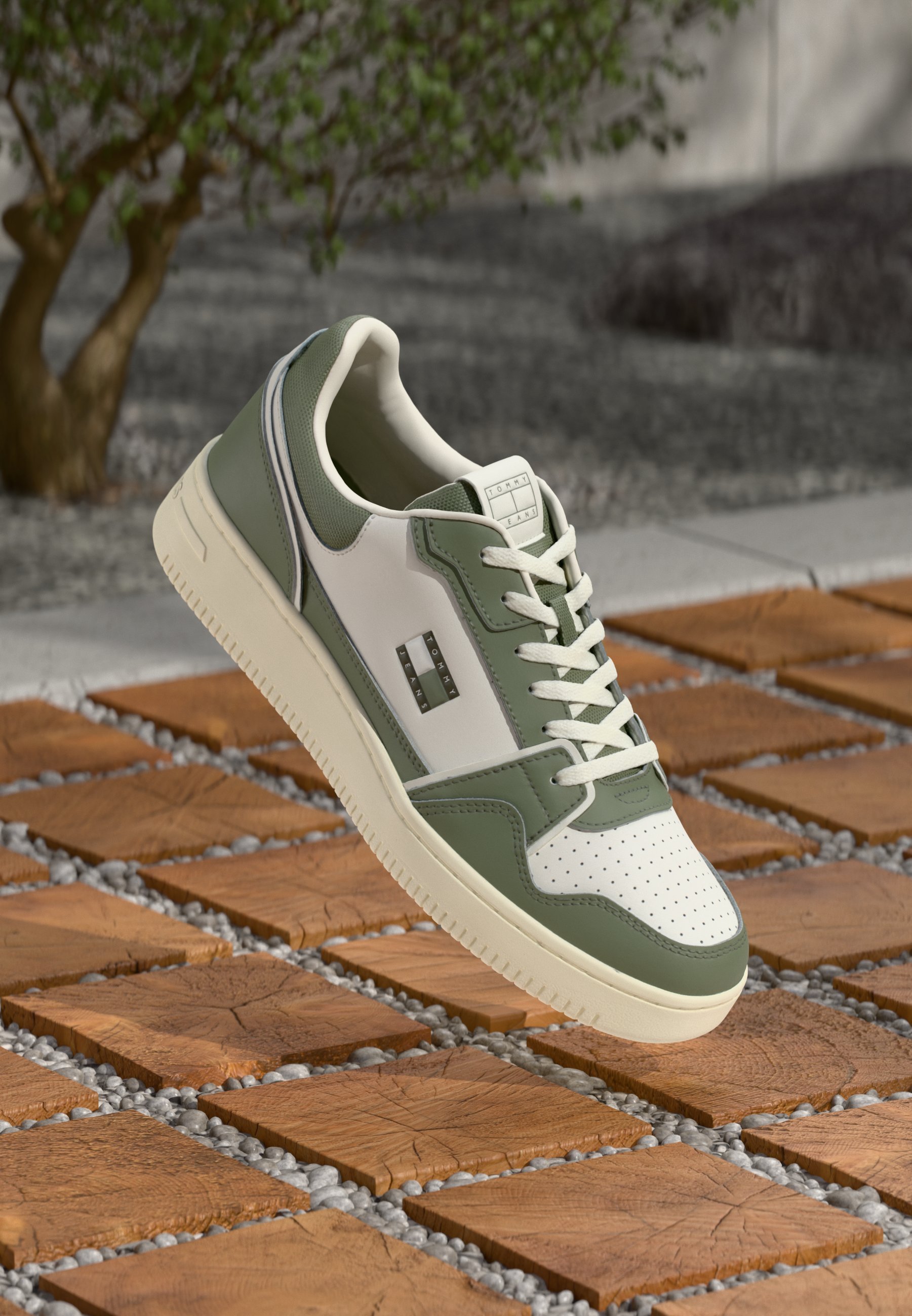Tommy Jeans RETRO BASKET - Tenisice - ecru/aruba zelena