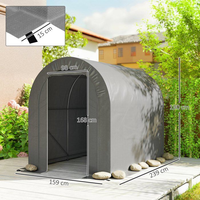 Abri de jardin tente de rangement extérieur abri de vélo garage pour vélo bâche en PE cadre en métal galvanisé gris