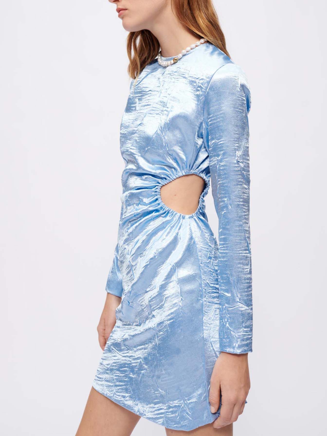 Rochie din satin mulată - Albastru deschis