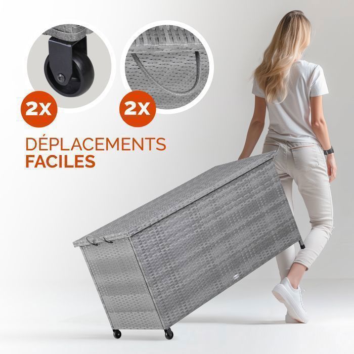 CASARIA® XXL Tuinopbergbox voor buiten, grijs - 270 liter opbergkist met wielen, waterdicht, gasveer, 117x53x60 cm