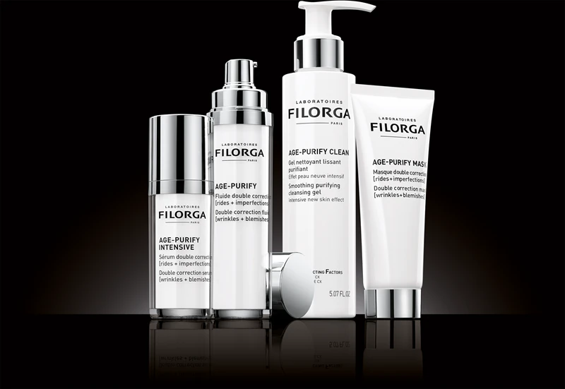 Máscara facial FILORGA AGE-PURIFY com efeito antirrugas contra imperfeições da pele.
