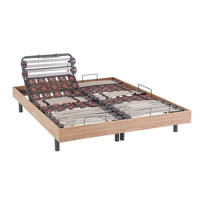 Cama elétrica de relaxamento com ripas e molas + colchão de espuma viscoelástica e bambu - 2 x 90 x 200 cm - Carvalho - DAMYSOS by NATUREA