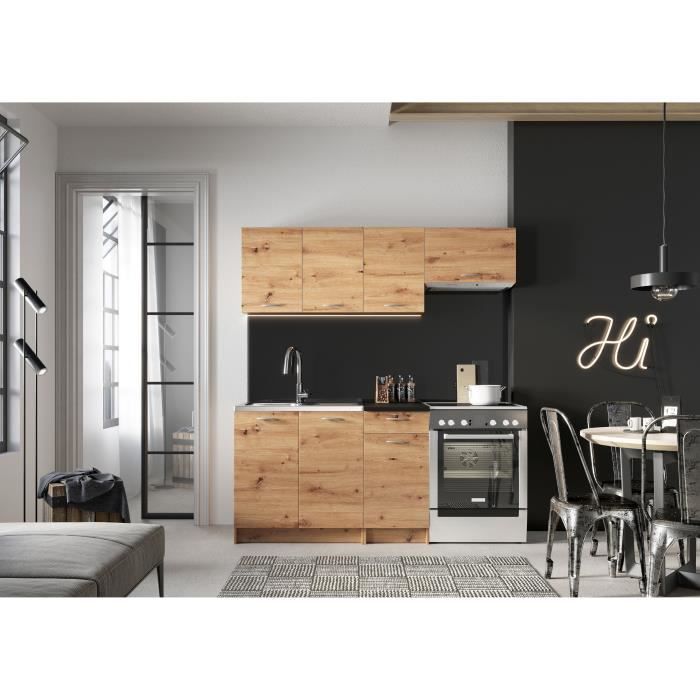 Cucina completa Mila a 5 pezzi in rovere artigianale con piano di lavoro incluso - Lunghezza 120-180 cm