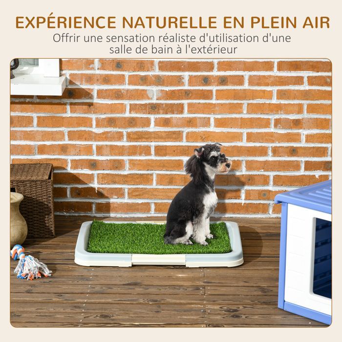 Toilette pour chien - PawHut - litière avec tapis en gazon artificiel plateau et panneau grillagé - 63 x 48,5 cm