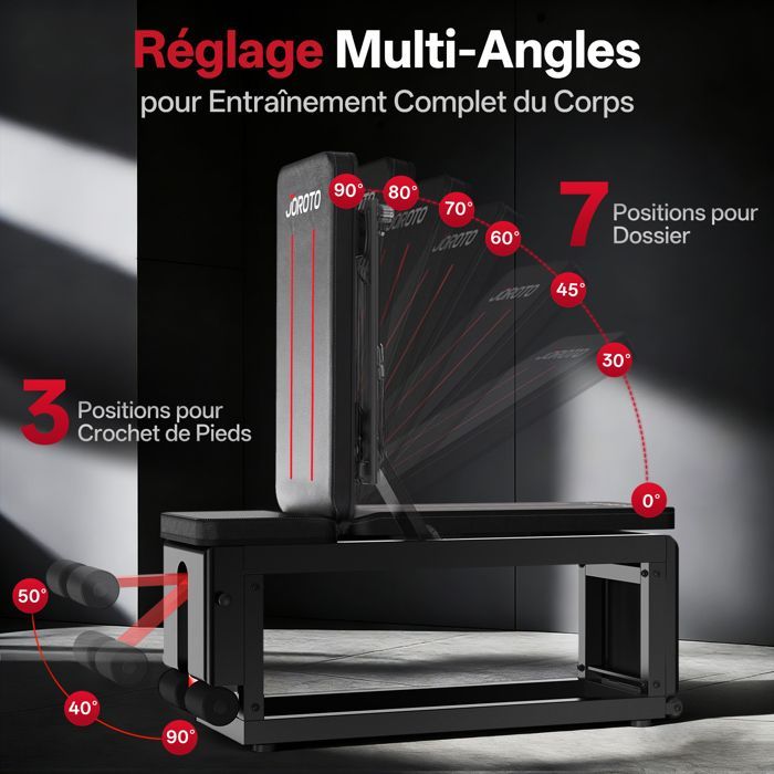 Banc de musculation réglable - JOROTO - JOROTO - Multi-positions - Réglable - Noir