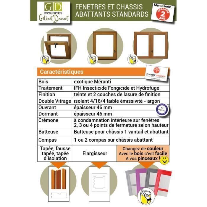 Fenêtre 1 vantail tirant droit -  H45 x L40 cm - Bois exotique