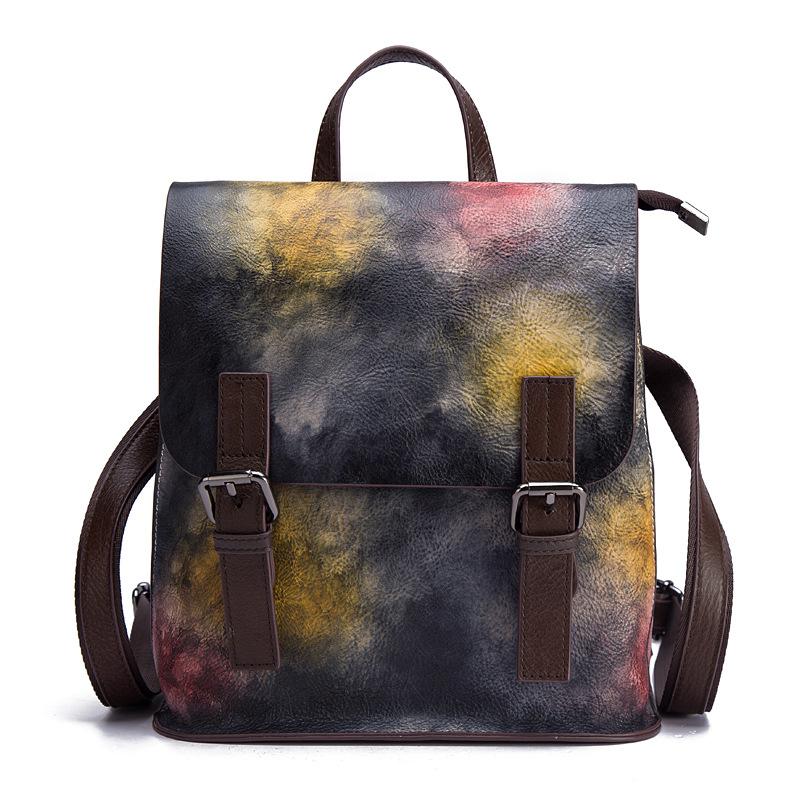 Zaino da donna in vera pelle, ideale per studenti e studenti, di alta qualità, in vera pelle bovina, stile retrò, ideale per viaggi e tempo libero.