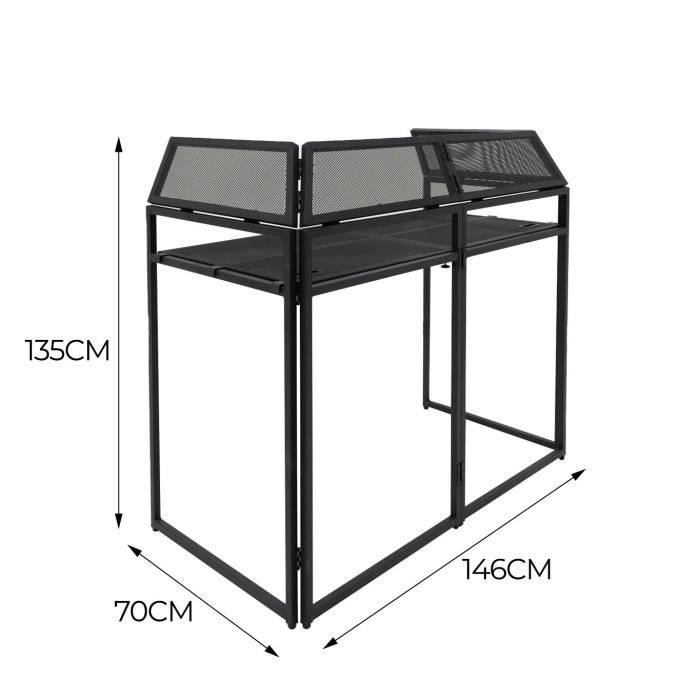CABINA DJ PREMIUM | 135 cm x 146 cm x 70 cm | Design pieghevole | Coperture intercambiabili | Pannelli in rete ventilata | Ripiano