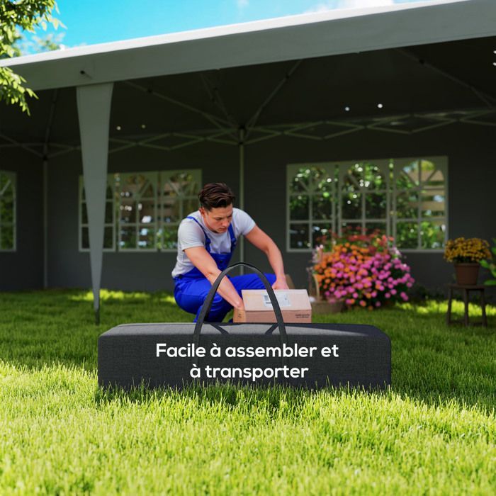 Tonnelle pop-up pliante - tente de réception - 3 x 6 m 3 cotés démontables gris