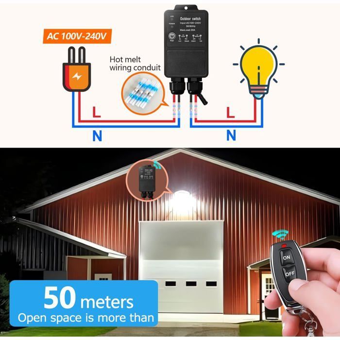 Waterproof wireless remote control radio switch AC 240V 220V 30A relay receiver for damp locations and outdoor courtyards