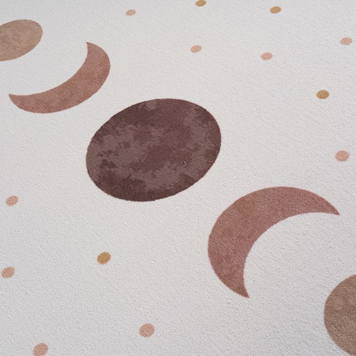 Carpetsale24 Tapis Enfant 200 cm Rond Phases de la Lune Creme Design Boho Grand Tapis Chambre Enfant ideal grandes surfaces de jeu