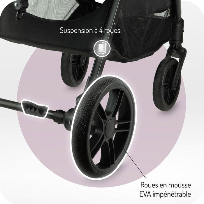 MoMi CLARA - Poussette 0m+ jusqu’à 22 kg - Barre rotative - Poignée réglable - Accessoires inclus : sac, housse pluie - Bordeaux