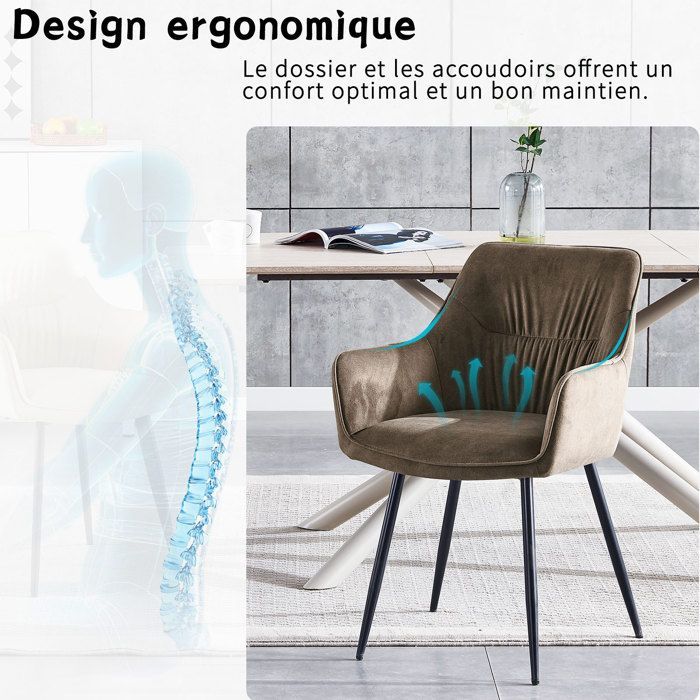 WAFTING Lot de 6 Chaises de Salle à Manger, Chaises de Cuisine, Fauteuil Rembourrée en Velours, Pieds en Métal, Marron